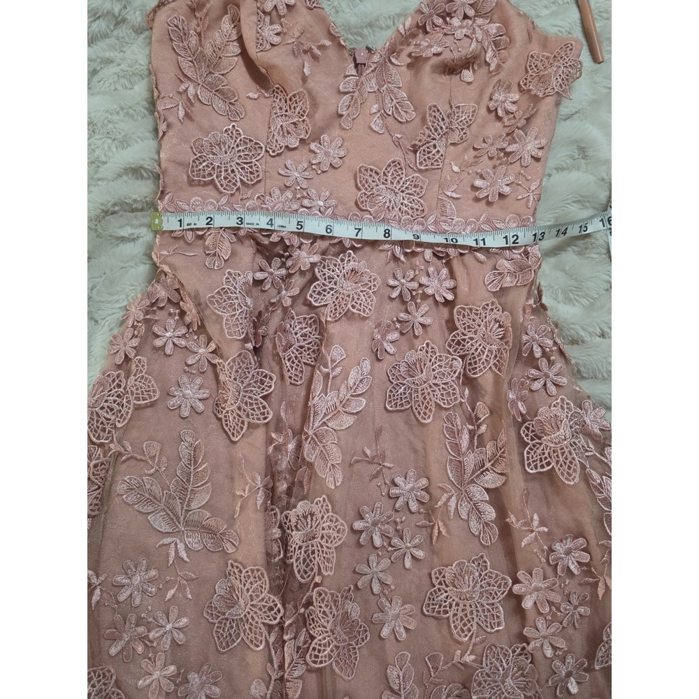 Dress the Population Lace 3D Floral Midi Dress Rose Pink V-Neck Cocktail A-Line - Picture 6 of 7